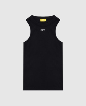 Off-White Детский черный топ в рубчике с принтом логотипа OGAD009S25JER001