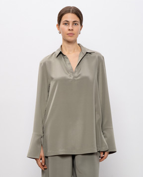 Max Mara Зелена блуза DOVER із шовку з розрізами DOVER