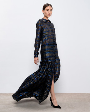 Lanvin Чорна сукня-сорочка максі з шовком з плісуванням W021852314C8A