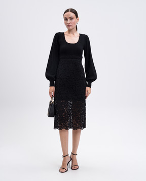 Twinset Чорна сукня міді з мереживом 252TP3030