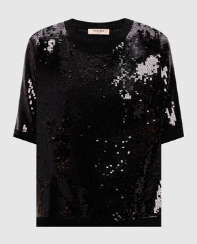 Twinset Черный топ с шерстью в пайетке 242TT3141