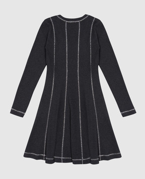 Brunello Cucinelli Дитяча сіра сукня в рубчик з кашеміром з люрексом BB056A315C