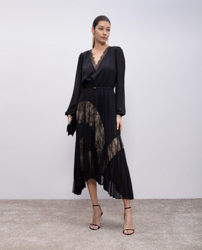 Twinset Чорна сукня міді з мереживом 251TP2780