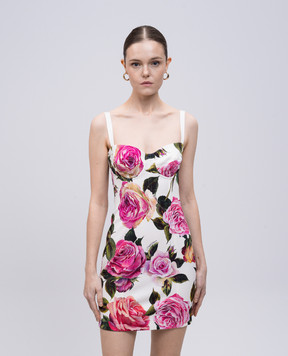 Dolce&Gabbana Біла сукня-бюстьє в квітковий принт F6TMZTFSRQJ