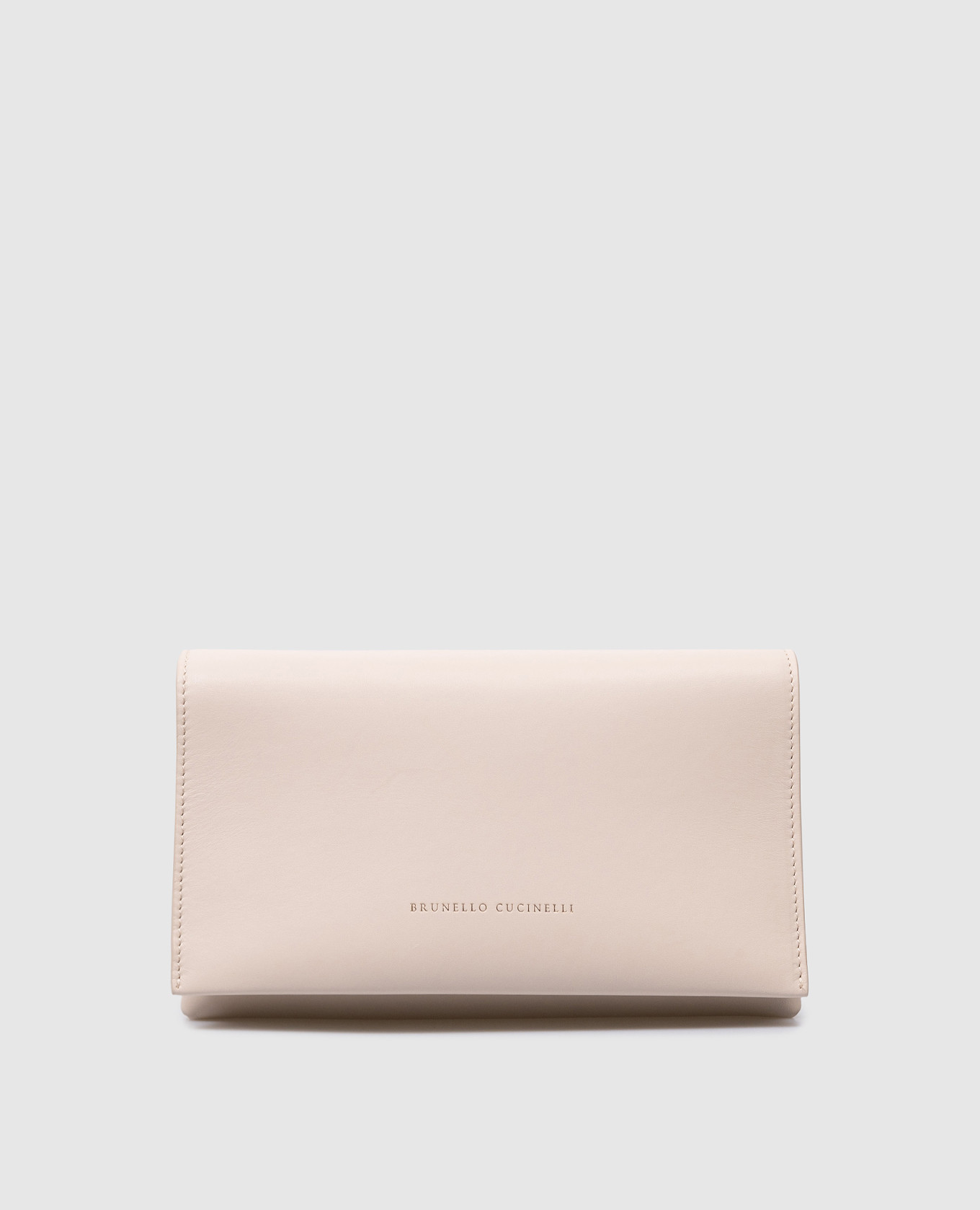 Beige leather clutch with logo
