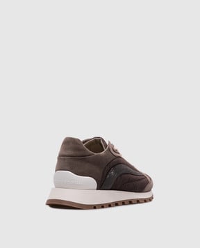 Brunello Cucinelli Коричневые замшевые кроссовки с цепочкой мониль MZSFG2942