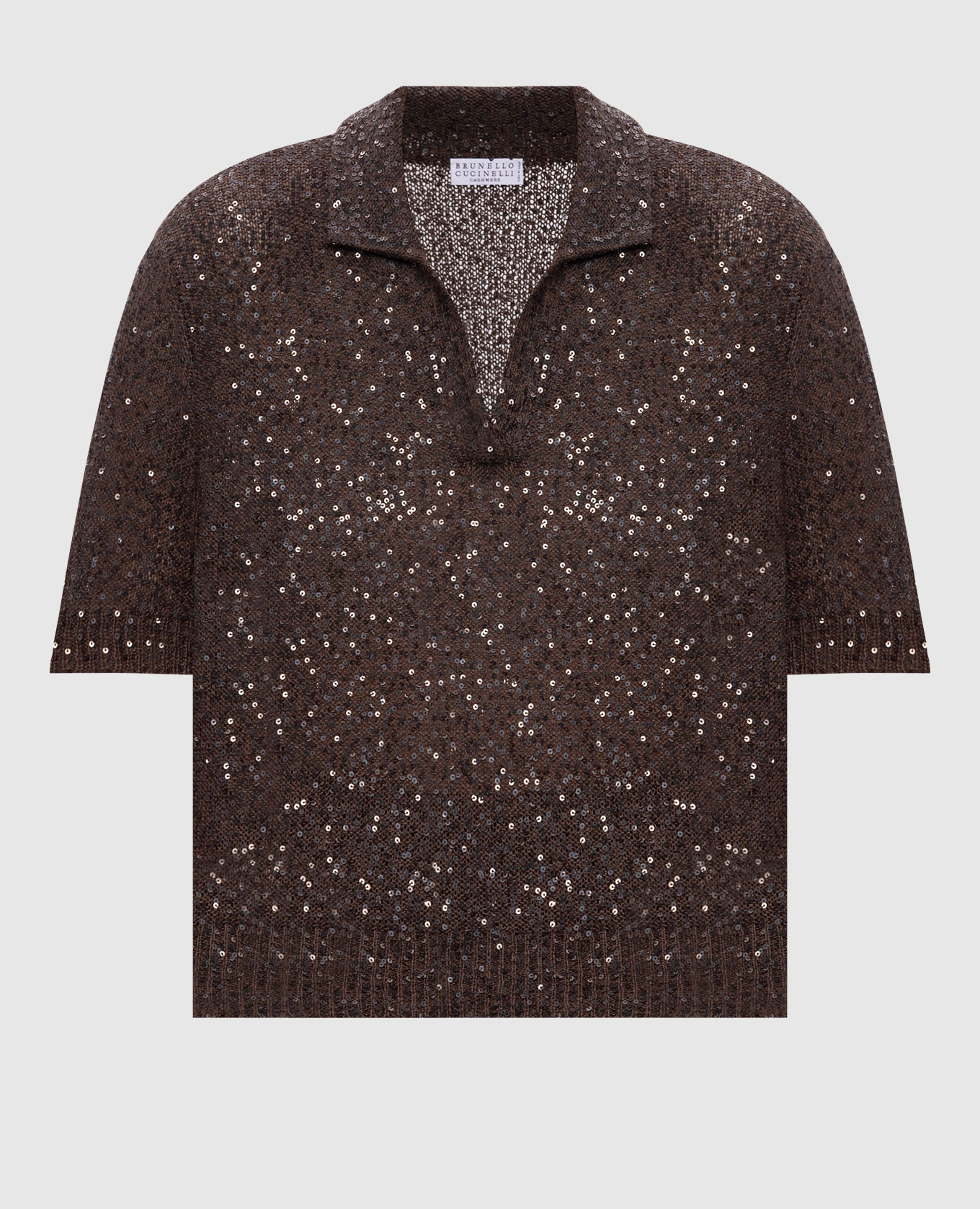 

Коричневый топ Dazzling из льна, кашемира и шелка с пайетками., Топы