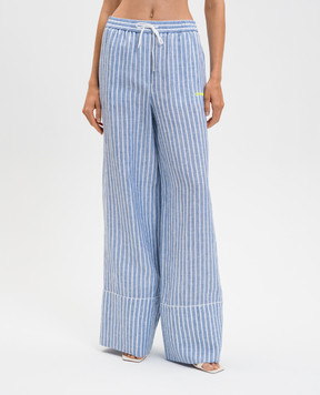 Off-White Блакитні штани з льону в смужку 2CA195T25FAB001