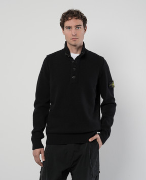 Stone Island Чорний светр з вовною з нашивкою логотипа 8115540A3