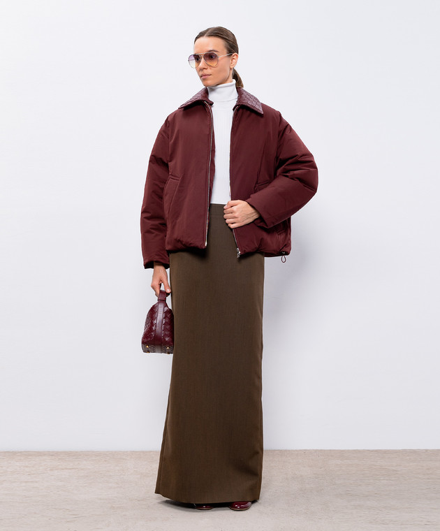 Bottega Veneta - Бордовая пуховая куртка со съемным кожаным