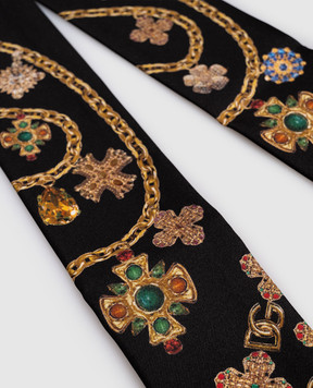 Dolce&Gabbana Чорна стрічка твіллі із шовку в принт FS215AGDDAW