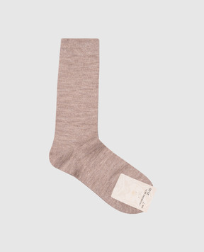 Story Loris Дитячі коричневі шкарпетки з кашеміром, шовком та вовною 03875H79