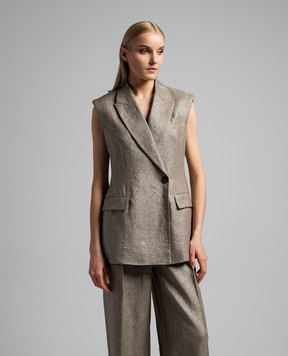 Brunello Cucinelli Бежевый жилет из льна с люрексом. MH5672006