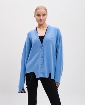 Off-White Блакитний кардиган з вовни та кашеміру з логотипом OWHB04ES25KNI001