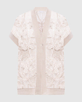 Brunello Cucinelli Бежевый ажурный кардиган с узором M78R00416