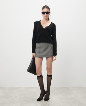 Saint Laurent Сіра спідниця міні з вовни в клітинку 470781