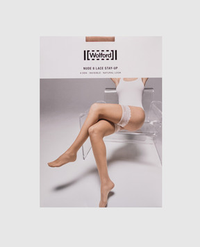 Wolford Бежевые чулки с кружевом 8 den 20207