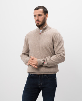 Kiton Бежевый свитер из кашемира с вышивкой логотипа UMK0435