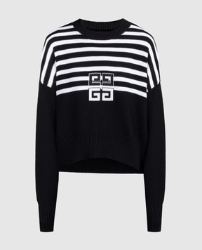 Givenchy Чорний светр з вовною в смужку з логотипом 4G BW90PJ4ZL2