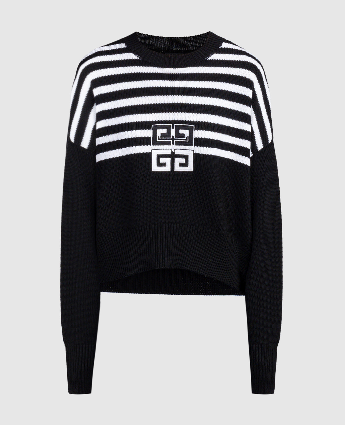 Черный свитер с шерстью в полоску с логотипом 4G