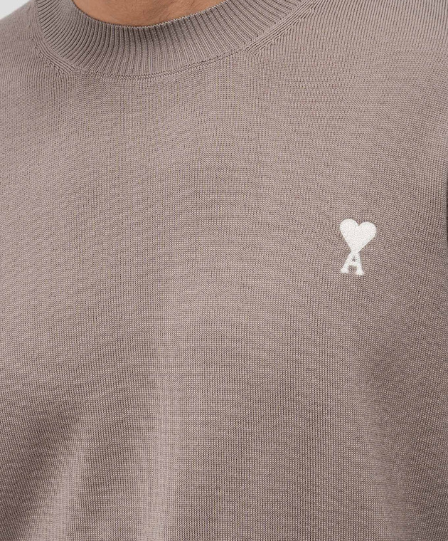 Ami Paris Бежевий джемпер з вовни з емблемою Ami de Coeur HKS121KN0025 зображення 5