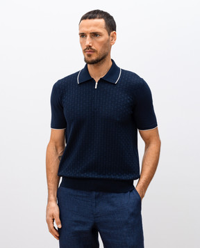 Bertolo Cashmere Синее поло в тканый узор 902435002482