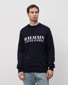 Balmain Синій джемпер з вовони мериноса FH1KD000KI84