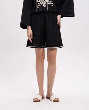 Twinset Чорні шорти з льоном з вишивкою 251LB2FDD