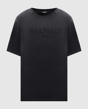 Balmain Серая футболка с вышивкой логотипа DH1EG010BC72