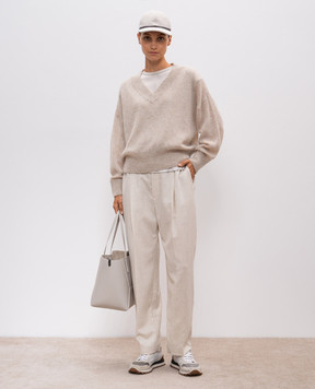 Brunello Cucinelli Сірий топ із шовку з ланцюжком моніль M0C59EH500