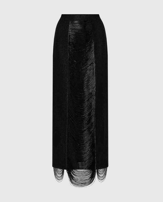 Black midi skirt with fringe