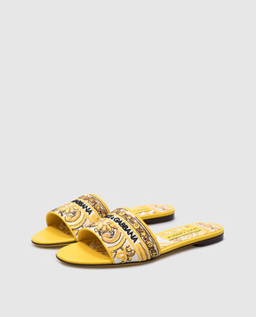 Dolce&Gabbana Жовті комбіновані шльопанці Bianca з вишивкою логотипа CQ0571AV804