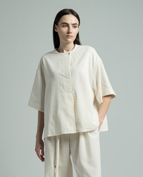 Loro Piana Бежева блуза в клітинку з люрексом FAO0398