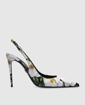 Dolce&Gabbana Черные кожаные глянцевые слингбеки в цветочный принт. CG0876A6O23