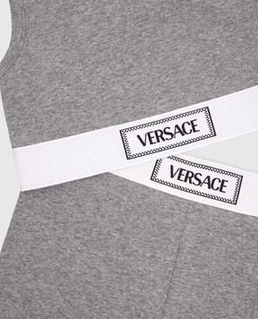 Versace Дитячий сірий костюм з легінсів та топа з логотипом 10187831A13344