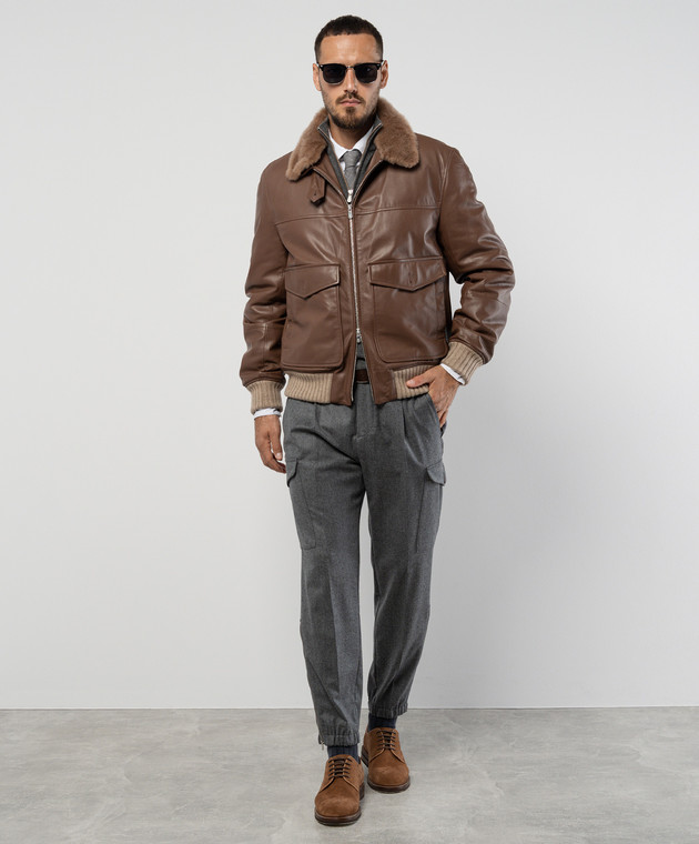 Brunello Cucinelli Серые меланжевые штаны карго из шерсти ME226H0640 изображение 2