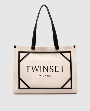 Twinset Бежевая сумка-тоут с принтом логотипа 251TB7081