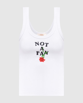 SSHEENA Белый топ в рубчике с принтом надписи "Not a fan" 25SSTAMARATS25010