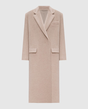 Brunello Cucinelli Бежевое пальто из шерсти и кашемира с цепочкой мониль MD5329861