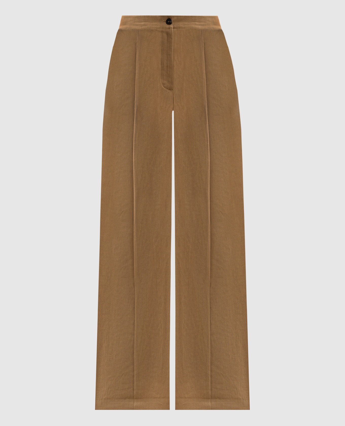 

Коричневые брюки с льном, Коричневый, Широкие брюки