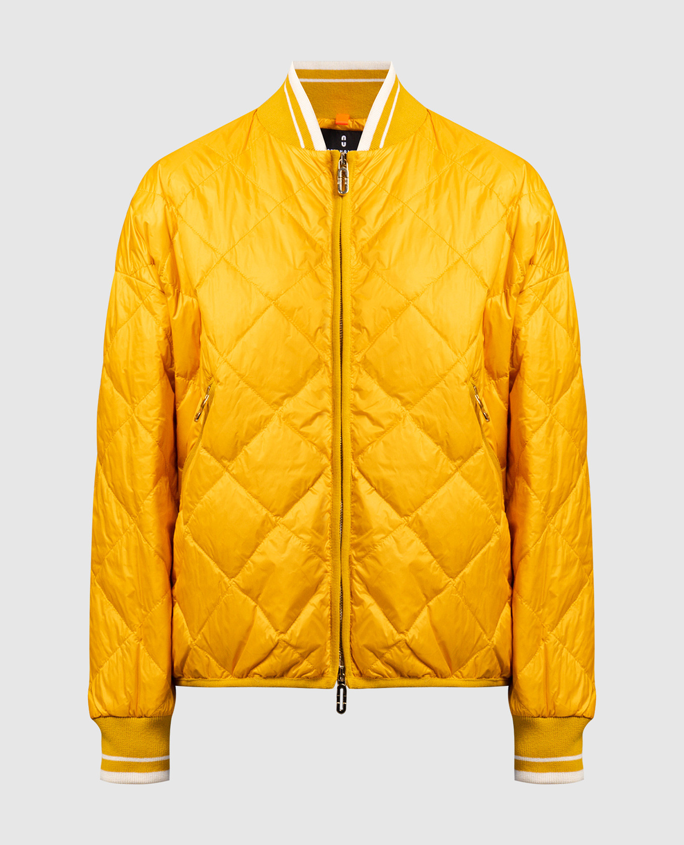 Yellow quilted down jacket with metallic logo