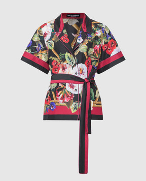 Dolce&Gabbana Чорна блуза із шовку в квітковий принт F5G67THI1RF
