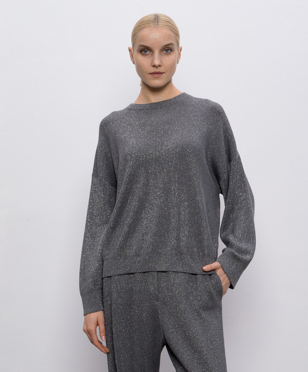 Brunello Cucinelli Сірий светр з люрексом MAZ260200P зображення 3