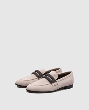 Brunello Cucinelli Сірі замшеві лофери з ланцюжком моніль MZSFC2861