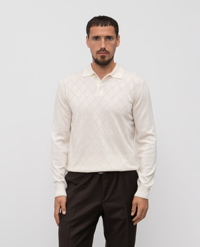 Canali Бежевое поло из мериноса шерсти в узор MK02358C1134
