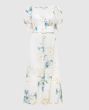 byTimo Белое платье с леном в цветочный принт с кружевом. 2420579
