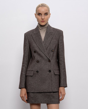 Brunello Cucinelli Коричневий жакет з вовною та льоном з люрексом MG5277047P
