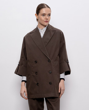 Brunello Cucinelli Коричневое двубортное пальто с цепочкой мониль MM5397740P