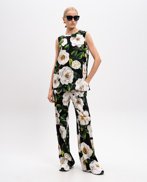 Dolce&Gabbana Черные брюки из шелка в принт гардении. FTC9YTFSA7F