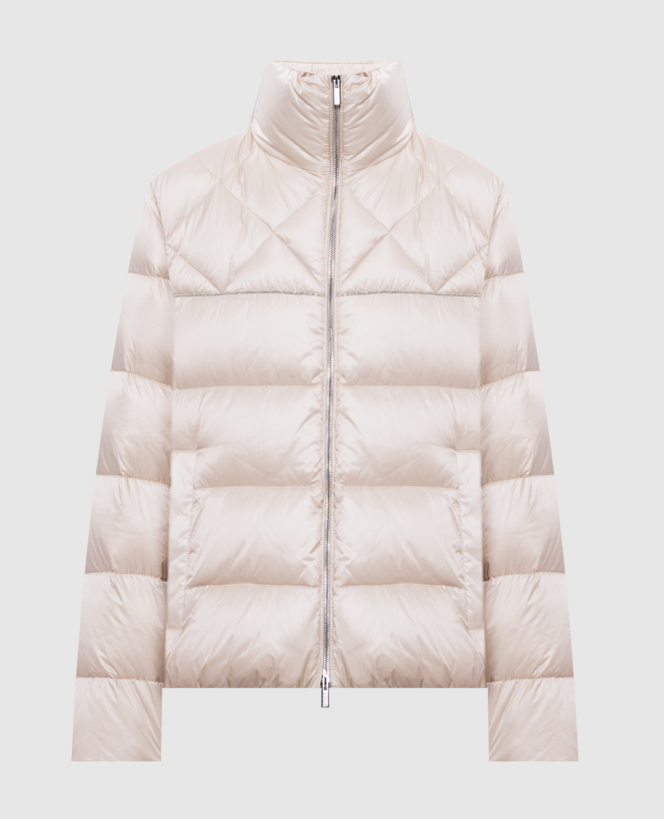 

Бежевый пуховик с цепочкой мониль, Пуховики